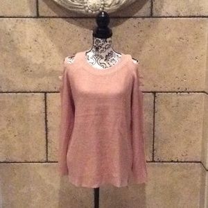 Knitted sweater with ladder shoulder cutout